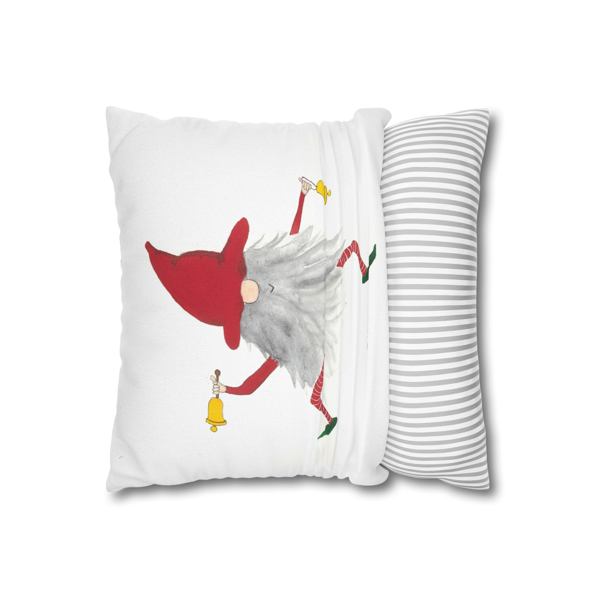 Christmas Gnome Pillow — "Jingle Those Bells!" Square Decorative Pillowcase
