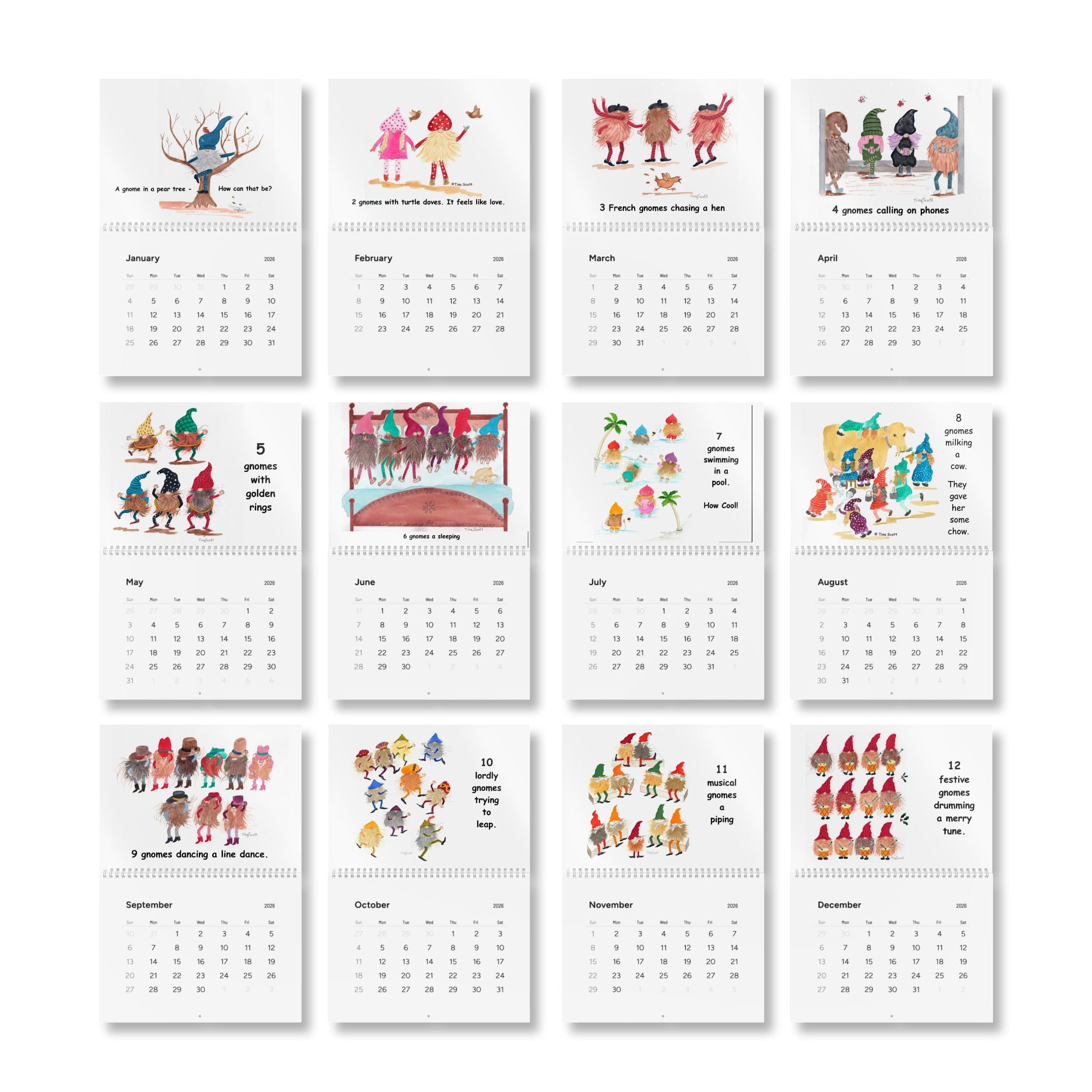 12 Gnomes of Christmas Standard Wall Calendar (2026)